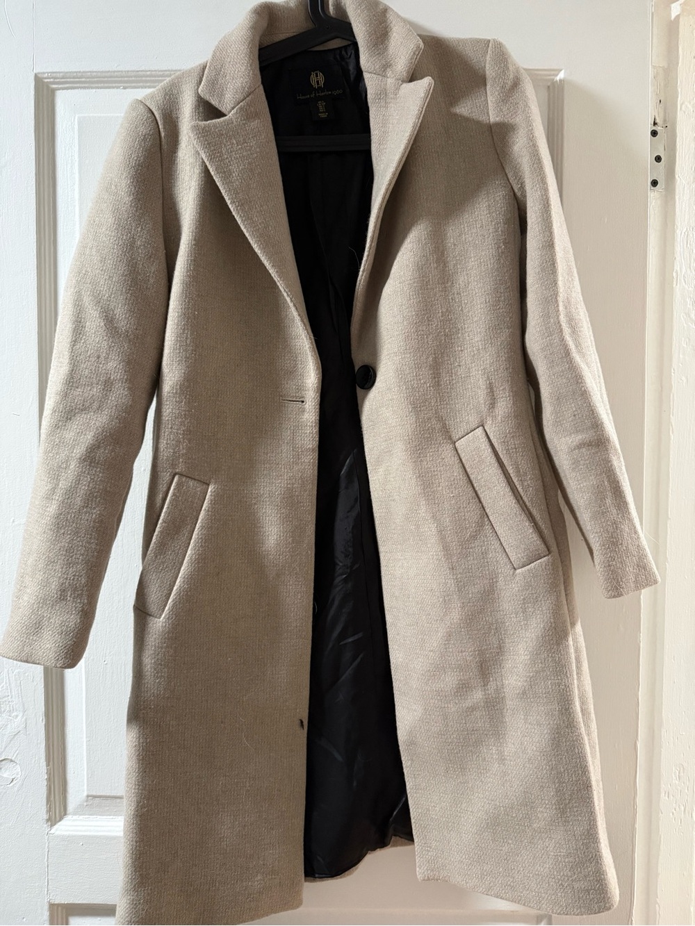 House of Harlow Wool-Blend Single Button Long Coat in Beige